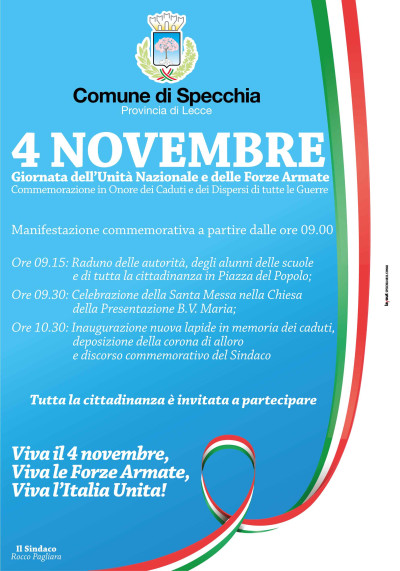 4 NOVEMBRE - GIORNATA DELL'UNITA' NAZIONALE E DELLE FORZE ARMATE