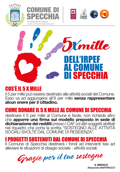 DONA IL 5 X MILLE ALLE ATTIVITA' SOCIALI DEL COMUNE DI SPECCHIA