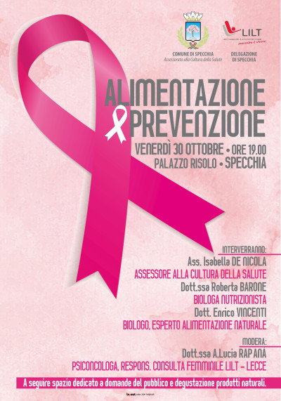 ALIMENTAZIONE E PREVENZIONE - VENERDI 30 OTTOBRE ORE 19.00 PALAZZO RISOLO