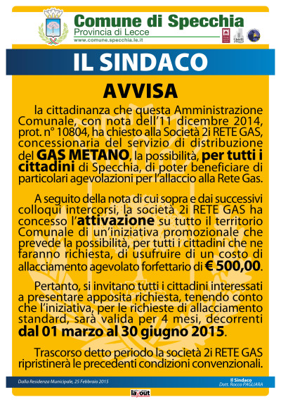 AGEVOLAZIONI PER L'ALLACCIO ALLA RETE GAS - INZIATIVA PROMOZIONALE DI SCONTO