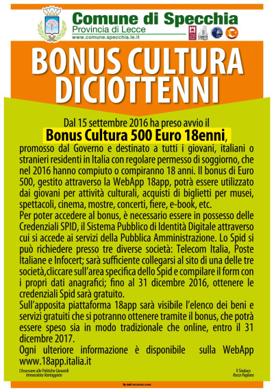 BONUS CULTURA 500 EURO 18ENNI