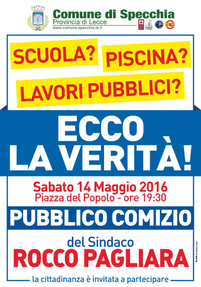 SABATO 14 MAGGIO IN PIAZZA DEL POPOLO ALLE ORE 19.30 PUBBLICO COMIZIO DEL SIN...