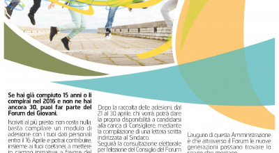ADESIONE AL FORUM GIOVANI DI SPECCHIA - APERTE LE ISCRIZIONI SINO AL 16 APRILE