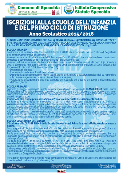 ISCRIZIONE SCUOLA DELL'INFANZIA E DEL PRIMO CICLO DI ISTRUZIONE ANNO SCOLASTI...