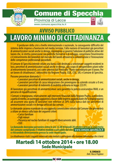 AVVISO PUBBLICO LAVORO MINIMO DI CITTADINANZA INCONTRO INFORMATIV...