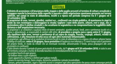 PREVENZIONE INCENDI BOSCHIVI 2018, ORDINANZA NUMERO 16 DEL 05.06.2018
