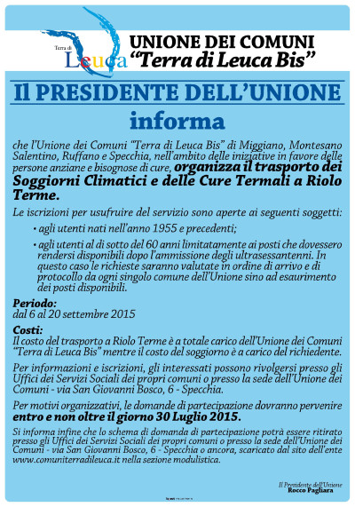 SOGGIORNI CLIMATICI E CURE TERMALI A RIOLO TERME - ORGANIZZAZIONE DEL SERVIZI...