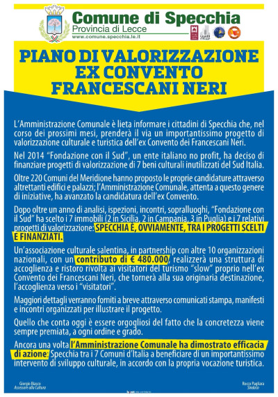 PROGETTO DI VALORIZZAZIONE CULTURALE E TURISTICA DEL CONVENTO DEI FRANCESCANI...