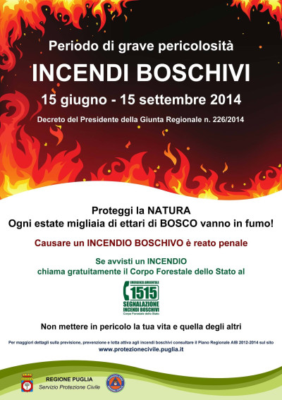 PERIODO DI GRAVE PERICOLOSITA' INCENDI BOSCHIVI