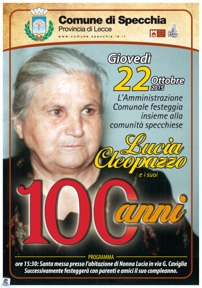 L'AMMINISTRAZIONE FESTEGGIA INSIEME A TUTTA LA COMUNITA' SPECCHIESE LUCIA CLE...