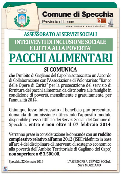 INTERVENTI DI INCLUSIONE SOCIALE E LOTTA ALLA POVERTA' - PACCHI ALIMENTARI