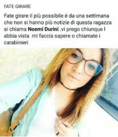 NOEMI DURINI, 16ENNE DI SPECCHIA SCOMPARSA DA DOMENICA 3 SETTEMBRE